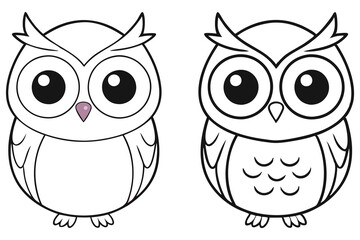 Two Adorable Cartoon Owls Ready for Coloring Large Eyes and Feathery Details