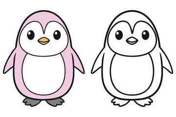 Adorable Pink and White Penguin Coloring Page Illustration for Kids