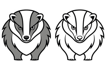 Two Cartoon Badger Illustrations One in Gray and One in Black and White