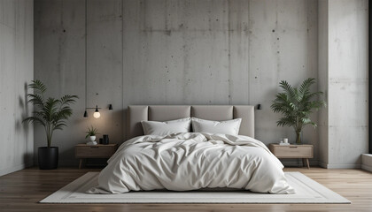 A peaceful bedroom retreat with minimalist decor creating a sanctuary for relaxation textured concrete wall