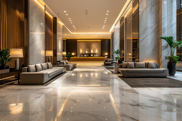 Elegant hotel lobby with modern design and lighting