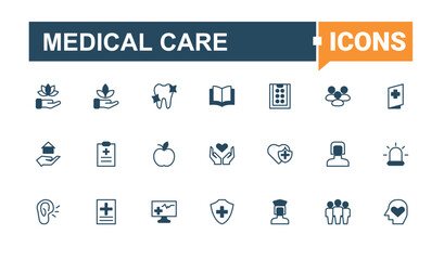 Medical Care linear icon collection. Includes symbols for patient, clinic, medical, disease, treatment, doctor. Health Care line icon. Vector line and solid icons.