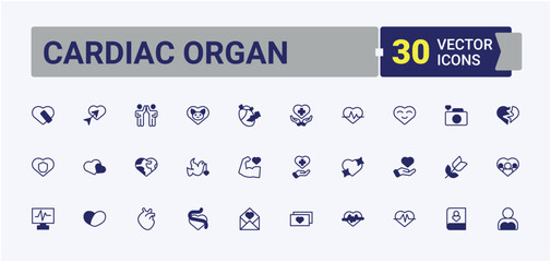 Set of Cardiac Organ line icon. Pack of emotion, love, care, valentine and more. Heart simple icon set. Minimal linear icons. Solid line editable stroke. Vector collection.