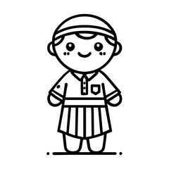 muslim kids character outline illustration