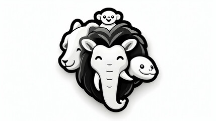 Fototapeta premium Adorable Monochrome Cartoon Animals Illustration