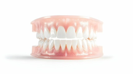 Obraz premium Pink And White Dentures On White Background