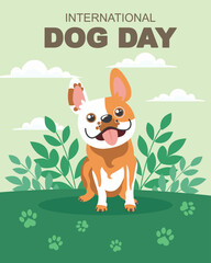 International Dog Day with a Cute French Bulldog in nature. Illustration.