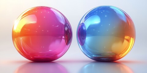 Obraz premium Abstract Colorful Glass Spheres Gradient Background Shiny Reflective Design Art Two Blue Pink Warm