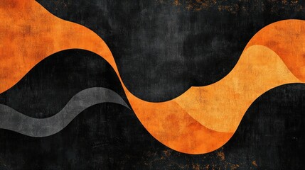 Obraz premium Abstract orange and grey waves on dark background, design texture