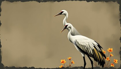 Majestic Cranes in Bloom background
