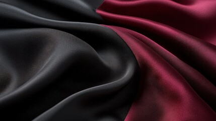 Fototapeta premium Elegant folds of black and wine red satin fabric creating a luxurious and sophisticated textured background