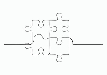 Continuous One Line Jigsaw Puzzle with Missing Piece | Minimalist Problem-Solving Vector Illustration