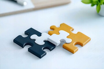 Obraz premium Minimalist puzzle pieces forming a solution concept in clean two-color design