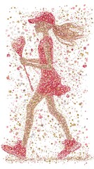 Obraz premium Sparkling Girl Walking with Flowers.