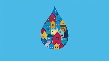 Obraz premium Water droplet shape filled with colorful houses