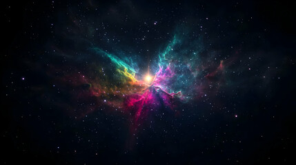 Colorful Nebula With Stars And Bright Light In A Dark Cosmic Space Background