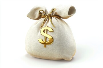 A sack of money with a golden dollar sign on the front isolated on a white background studio shot