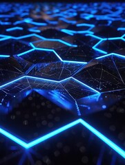 Obraz premium Vibrant interconnected blue lines create a lifelike neural network illuminated by soft ambient lighting