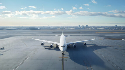 Modern White Airplane On Airport Runway
