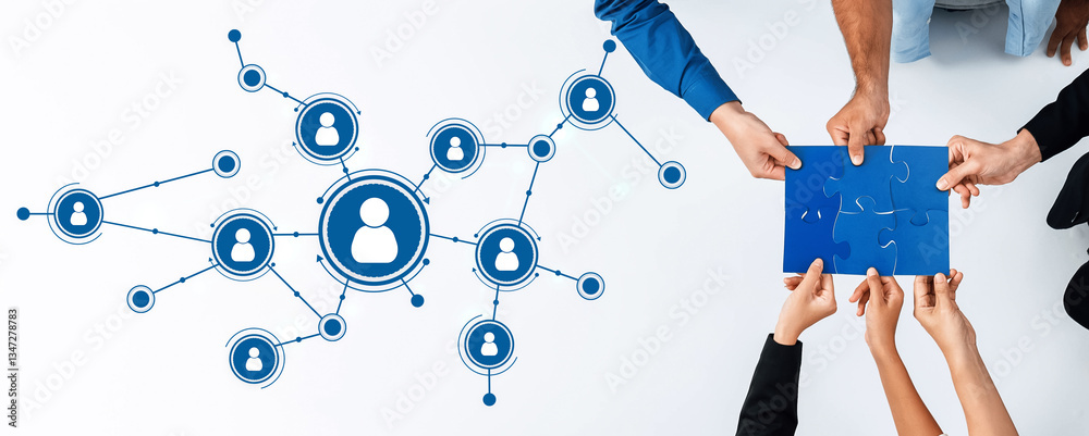 Leinwandbilder this image showcases a collaborative networking concept, highlighting diverse hands connecting puzzl