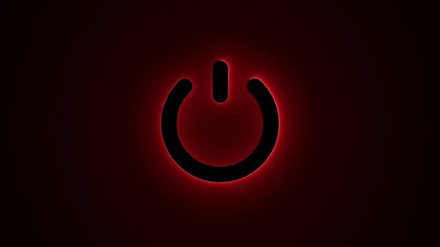 Neon glowing power button icon animation 4K. Neon light power button turning on and off icon.