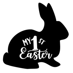 Bunny silhouette with the writing my 1st Easter - black rabbit - vector graphics for holidays and children