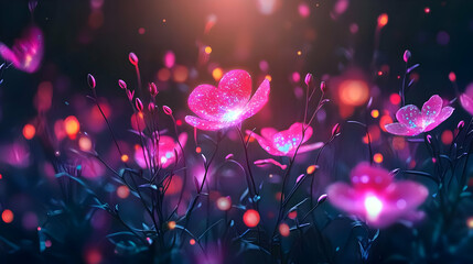 Glowing Pink Flowers At Night