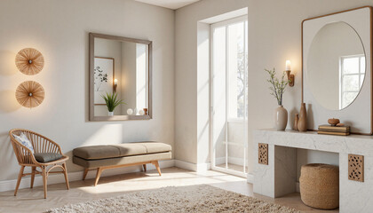 Fototapeta premium Elegant entryway with soft lighting and decorative elements, welcoming vibe