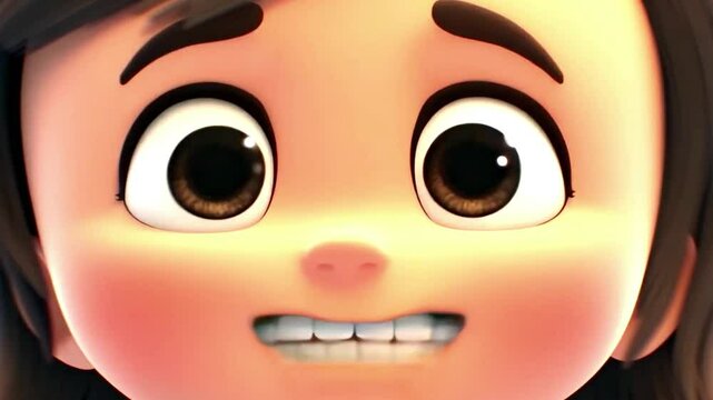 4K animation of cute cartoon girl character with expressive talking mouth and facial emotions, close-up animation loop for storytelling, kids content, or lip-sync video projects
