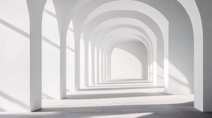 Fototapeta premium White Architectural Arches Casting Long Shadows in Minimalist Space