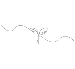 Plant growth outline drawing illustration. Continuous line draw small plant vector.