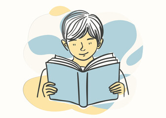 Young Person Reading a Book. Illustration of Knowledge and Enjoyment