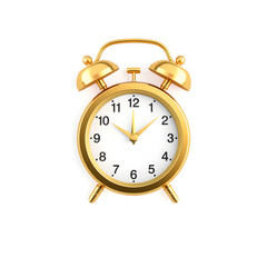 Alarm clock gold metal icon on white background. Generative AI