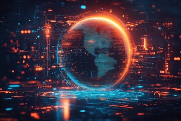 Obraz premium Global fintech innovation: digital diagram featuring a futuristic planet hologram