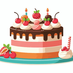 cake, vector, celebration, birthday, illustration, design, pink, party, decoration, vintage, cute, background, dessert, colorful, wedding, romantic, set, card, sweet, delicious, cherry, holiday, baker