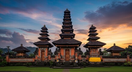 Photo of traditional balinese temple. Holy asian pura architecture, indonesia tourist attraction