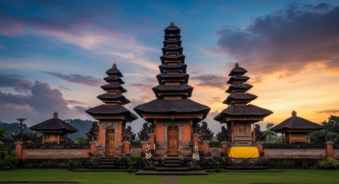 Photo of traditional balinese temple. Holy asian pura architecture, indonesia tourist attraction
