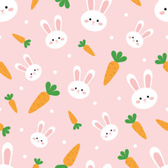 Seamless Easter pattern with white rabbits and carrots