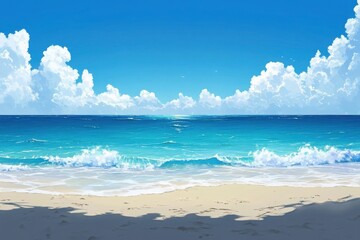 The ocean stretches out in a gradient of turquoise hues meeting the clear blue sky