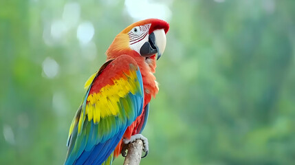 Fototapeta premium Colorful Macaw Perched On Branch In Lush Forest