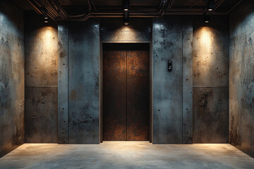 Obraz premium Modern elevator lobby with industrial design elements