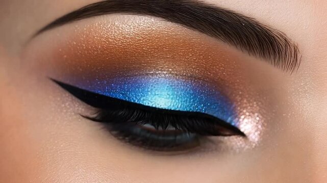 Close-up woman's eye with vibrant eyeshadow