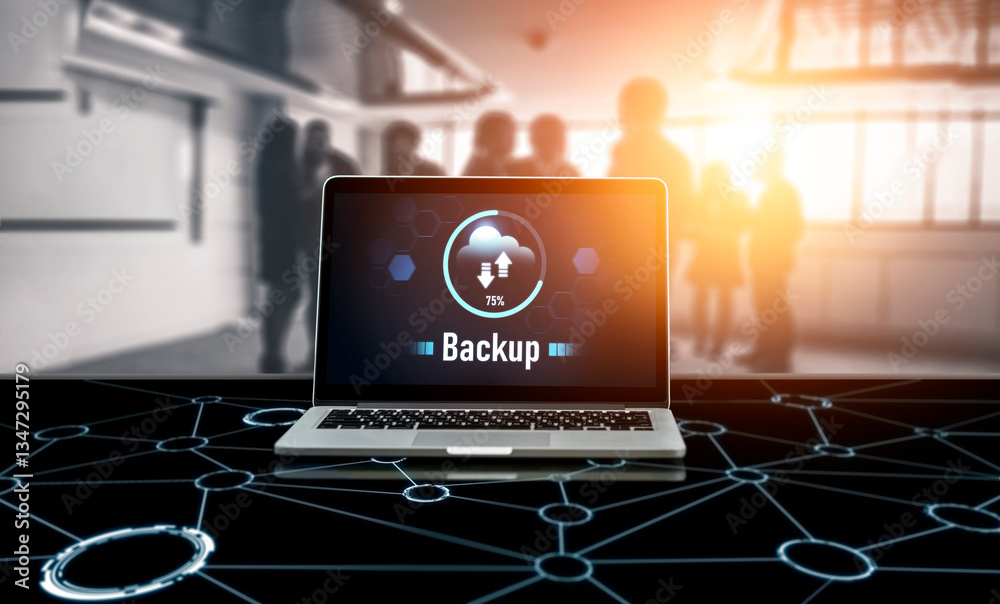 Poster backup storage data internet technology business concept. database storage cloud technology file dat