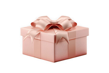Obraz premium Stylish 3D square gift box with a rose gold ribbon on a transparent background