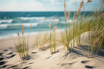dunes come alive with enchanting allure of vibrant green beach grass, a harmonious force that not only fortifies sandy landscapes but also embodies delicate balance of nature