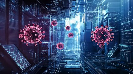 Digital Representation of Virus Cells in Futuristic Technology Space - Powered by Adobe