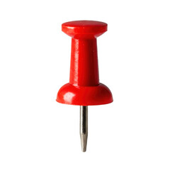A singular red pushpin isolated against a plain transparent background space here