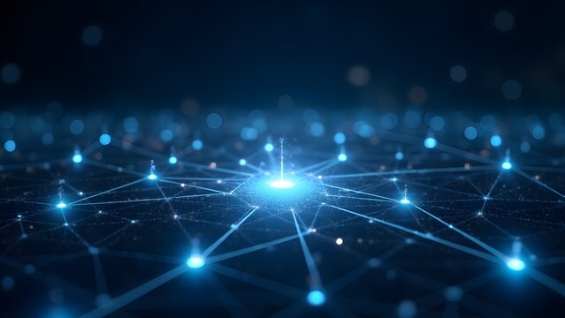 Abstract network connecting glowing nodes, symbolizing modern technology and digital communications