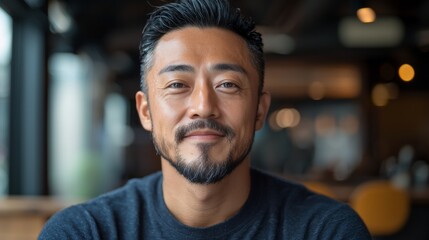 a man with a beard and a blue shirt