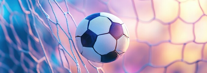 Soccer Ball Entering Goal Net, Pastel Colors